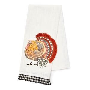 Mackenzie-Childs Turkey Applique Dish Towel 16x26 Cotton Velvet NEW